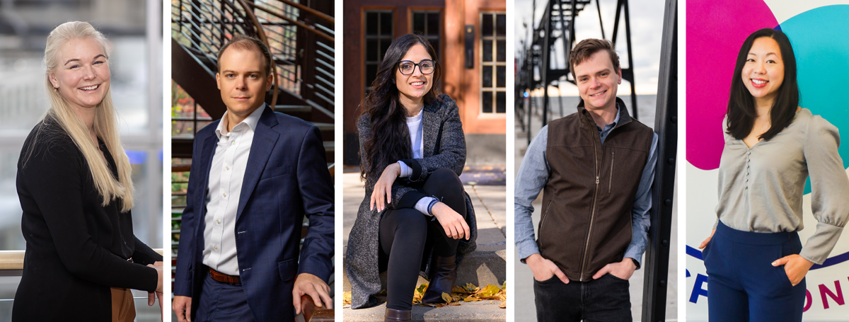 The School of Pharmacy's 2023 Five of the Future: Morgan Walcheck, Jerame Hill, Prachi Arora, Ian Miller, and Jing Wu