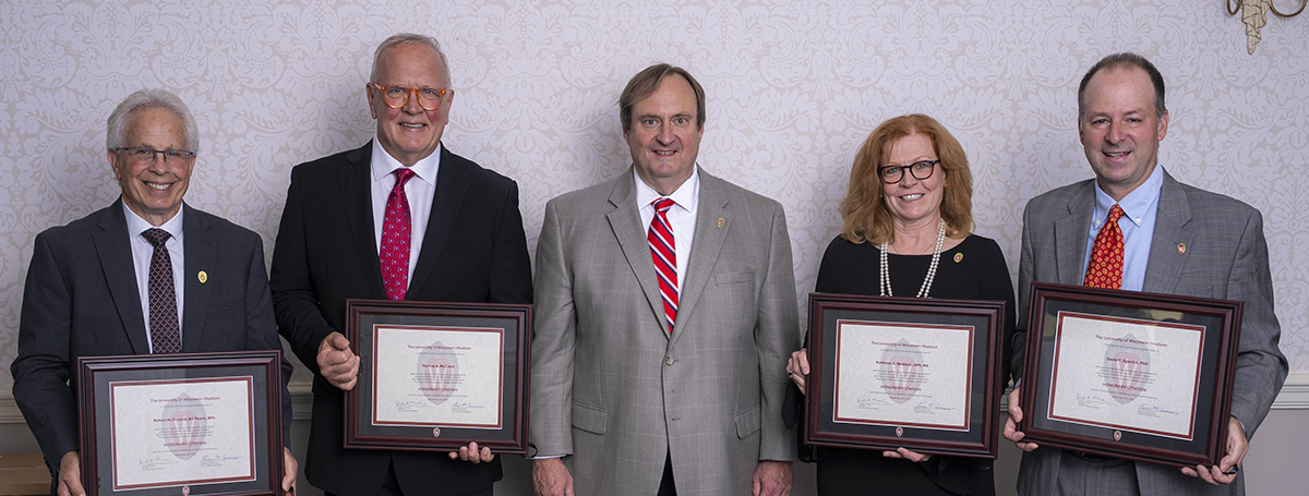 Citation of Merit awardees with Dean Steve Swanson: Bob Breslow, Tom McCourt, Kathy Skibinski, and Dave Zgarrick.