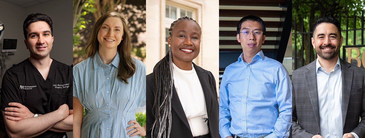  Sam Boroumand (BS '18), Miranda Murray (PharmD '20), Adati Tarfa (PhD '23), Wei Zhang (PhD '16), and Nick Capote (MS '17).