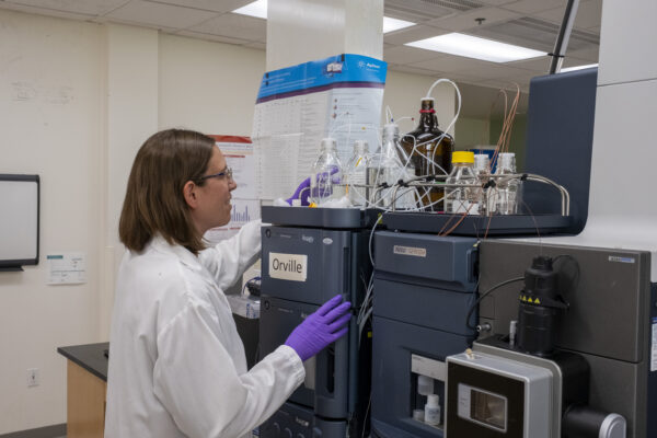 Heather Barkholtz, PhD, assistant professor in the University of Wisconsin-Madison School of Pharmacy and Wisconsin State Laboratory of Hygiene (WSLH) in the WSLH Forensic Toxicology laboratory where testing is performed for some of her research.