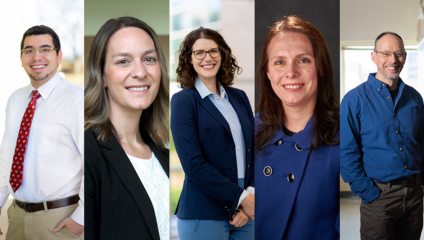 Associate Professor Ed Portillo, Teaching Associate Professor Kate Rotzenberg, Assistant Professor Paula Voorheis, Assistant Dean for Assessment and Academic Planning Beth Janetski, and Professor Tim Bugni