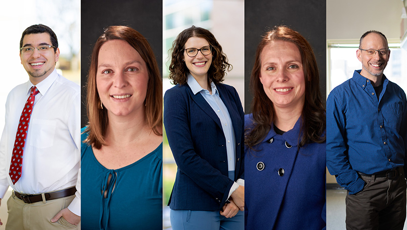 Associate Professor Ed Portillo, Teaching Associate Professor Kate Rotzenberg, Assistant Professor Paula Voorheis, Assistant Dean for Assessment and Academic Planning Beth Janetski, and Professor Tim Bugni