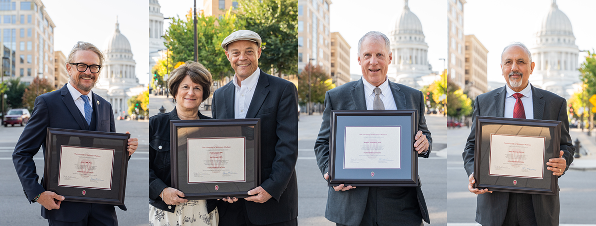 2025 Citation of Merit awardees pose with their awards: John Hill, Jeff and Patti Langer, Eugene McNally, and Harry Sharata