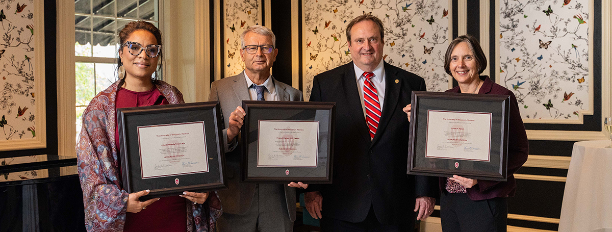 Citation of Merit awardees Yolanda Tolson, Evgenyi Shalaev, and Lynne Taylor with Dean Steve Swanson