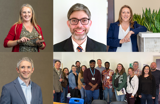 Photos of Jenny Tempelis (PharmD '03), Nick Zetes (PharmD '10), Sharon Faust (BS '07, PharmD '11), Daniel Ricci (MS '18), Elliot Sogol (BS '79, MS '81, PhD '84)
