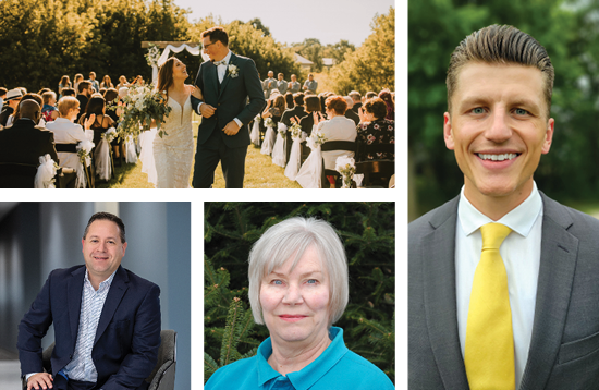 A collage of alumni who submitted class notes for the Winter 2024 issue of DiscoveRx, including Katie Kuecker, Chris Unterberger, Brent Ebere, and Bobbi Freitag.