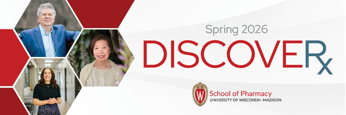 Spring 2026 DiscoveRx masthead including photos of Pauline Chan, Elliott Sogol, and Hannah Hecht