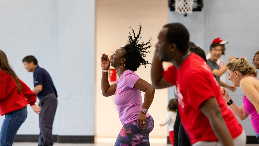 Olufunmilola Abraham leads a dance class