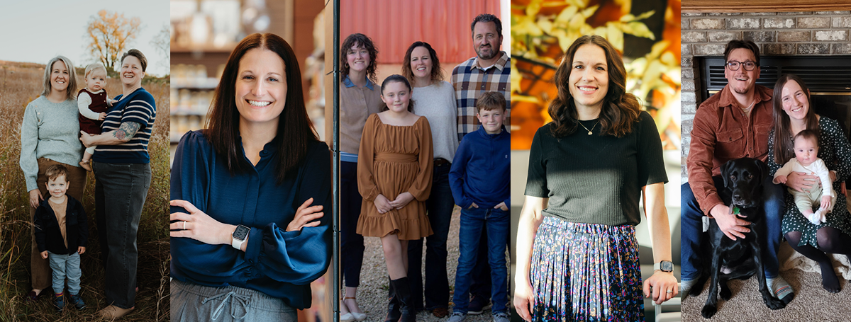 Portraits of Kristina Weiler-Nytes and Hannah Hecht alongside family photos from Patricia Thornewell, Holly Altenberger, and Katie Kuecker