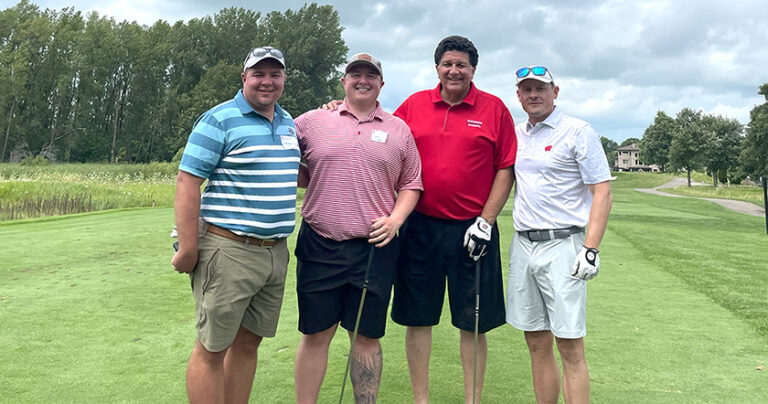 Tyler Prickette (PharmD '17), PharmD student Sean Baltes, Rocky LaDien (BS '77), and Jason Lau (PharmD '01) at the annual PAA/WSPS Golf Outing.