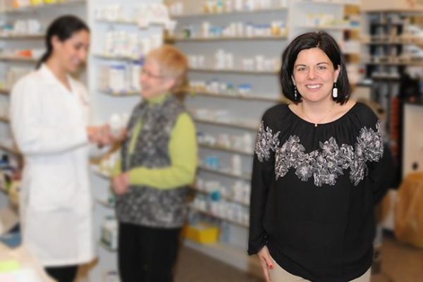 Michelle Farrell in a pharmacy