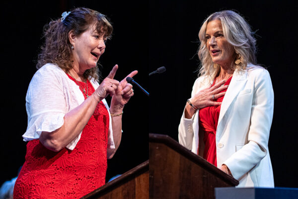 Jenny Moran and Trisha Ludwig accept their awards