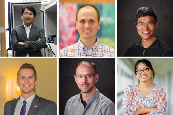 Collage of School of Pharmacy researchers who contributed to patents in 2021-22, including alums May Xiong, Max Purro, and Tom Wyche, and Professors Seungpyo Hong, Weiping Tang, and Tim Bugni.
