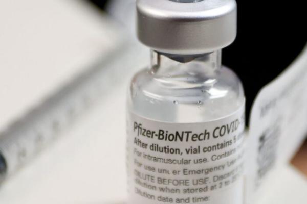 A vial of the Pfizer COVID-19 vaccine