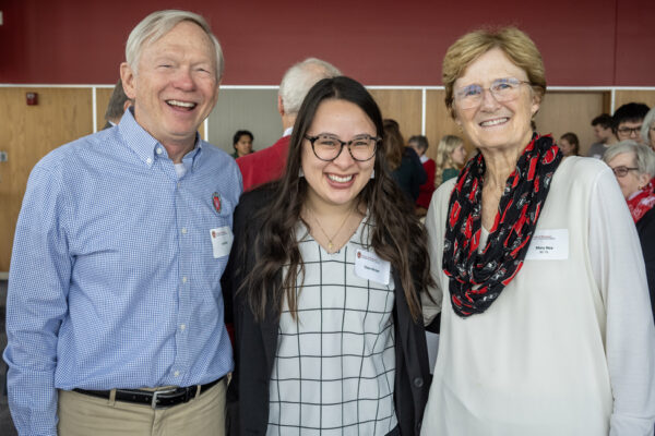 PharmD student Clara Nickel (c) poses with Donor Mary Rice (BS '75) and Mary's husband Jay during the PharmD Student Scholarship Brunch on Sunday, November 12, 2023, at the Pyle Center. (Freelance Photographer Paul L. Newby, II )