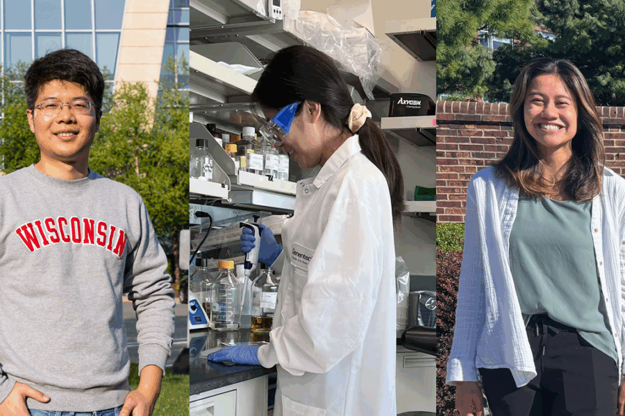Pharmaceutical Sciences graduate students Gaoyuan Lu, Yuan Zhao, and Tina Dang.