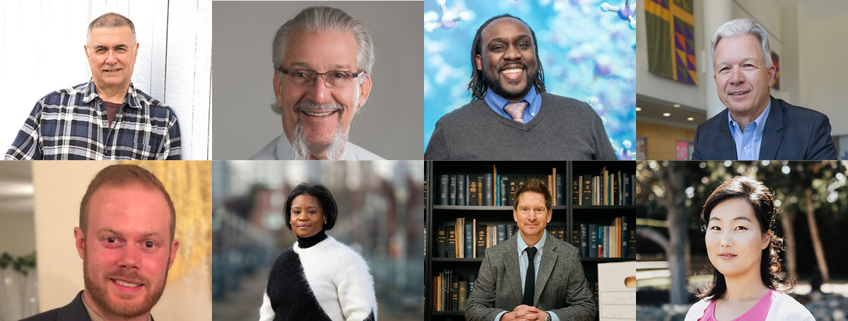 Top row: Mark Putzi (PharmD '11), Eric Walters (BS '74), Kwadwo Owusu-Ofori (PhD '10), George Zorich (BS '78). Bottom row: Bernard Brooks (PharmD '20), Kelly Montgomery (MS '16), Professor Lucas Richert, and Amy Chung (MS ’06, PhD ’09).