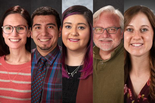 Professor Casey Gallimore (PharmD '05, MS '13), Associate Professor Ed Portillo (PharmD '14), Associate Professor Marina Maes, Professor Jeff Johnson, and Faculty Instructor Emma Hickmann PharmD '22)