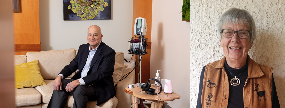 Thora Vervoren portrait alongside a photo of Professor Paul Hutson in the clinical treatment room