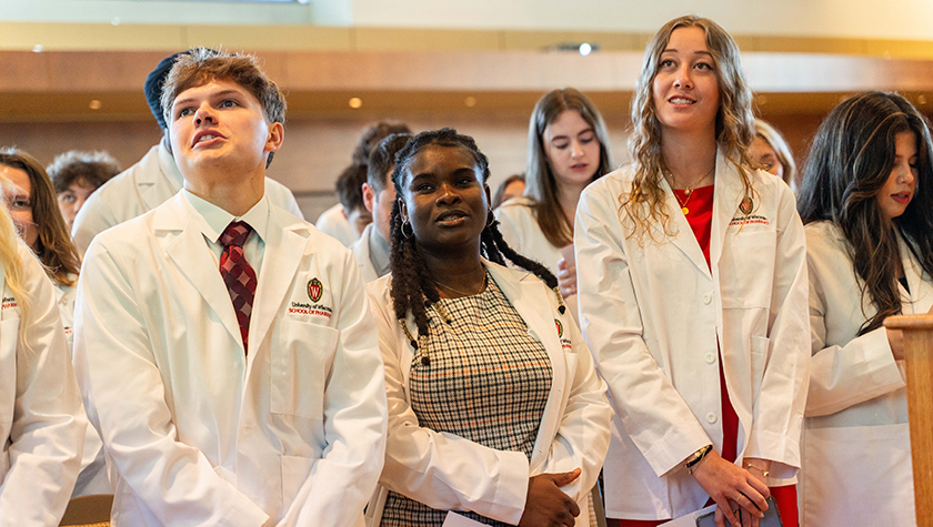 PharmD students stand in their white coats during the 2024 White Coat Ceremony.