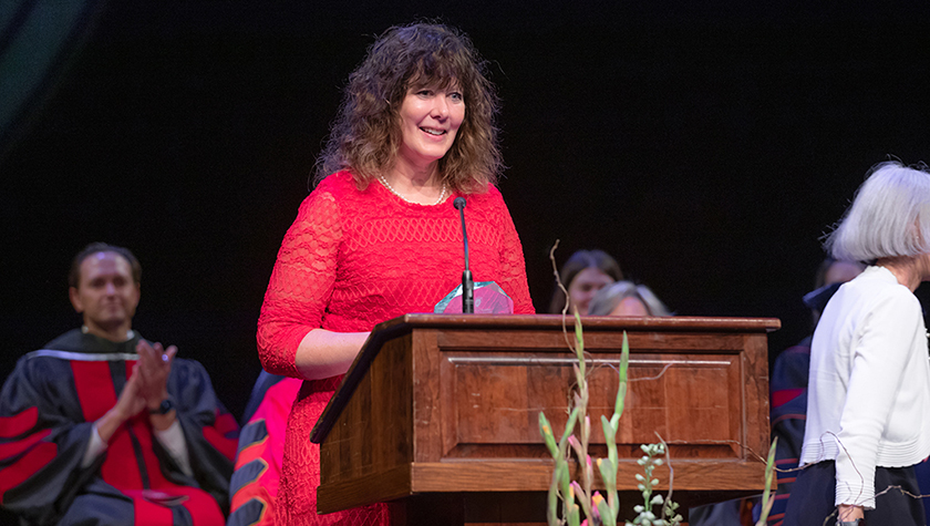 Jenny Moran receiving her award