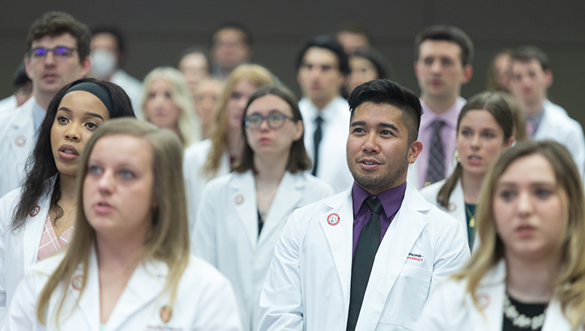 A group of PharmD students at the 2022 Pinning Ceremony